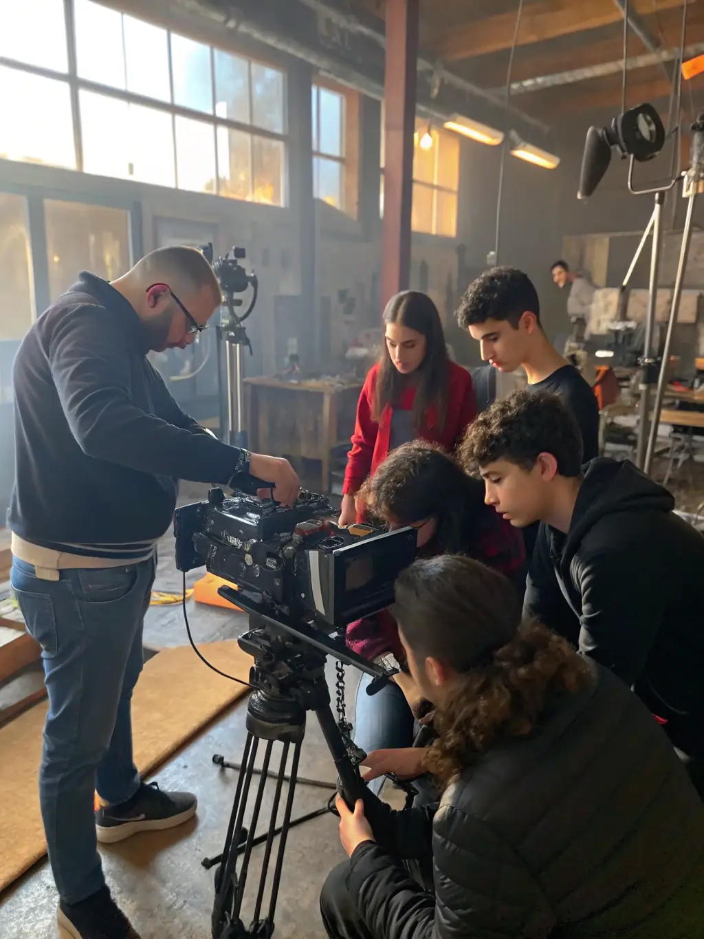 A videographer filming a course instructor using professional equipment, focusing on clear audio and visual quality for effective online learning.